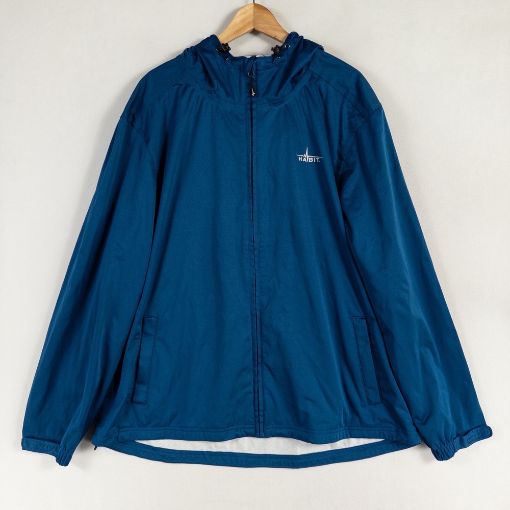 HABIT Jacket Men XL Blue Full Zip Lightweight Windbreaker Water Resistant Hooded